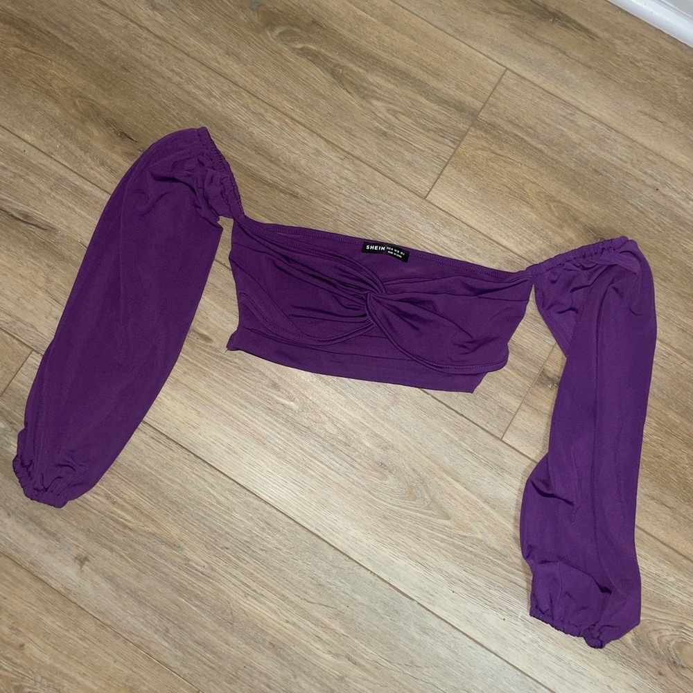 SHEIN Off Shoulder Twist Front Cut Out Crop Top - Picture 8 of 10
